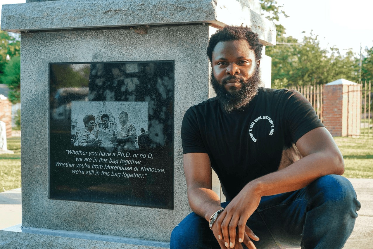 Clifford Freeman at the Algebra Project monument